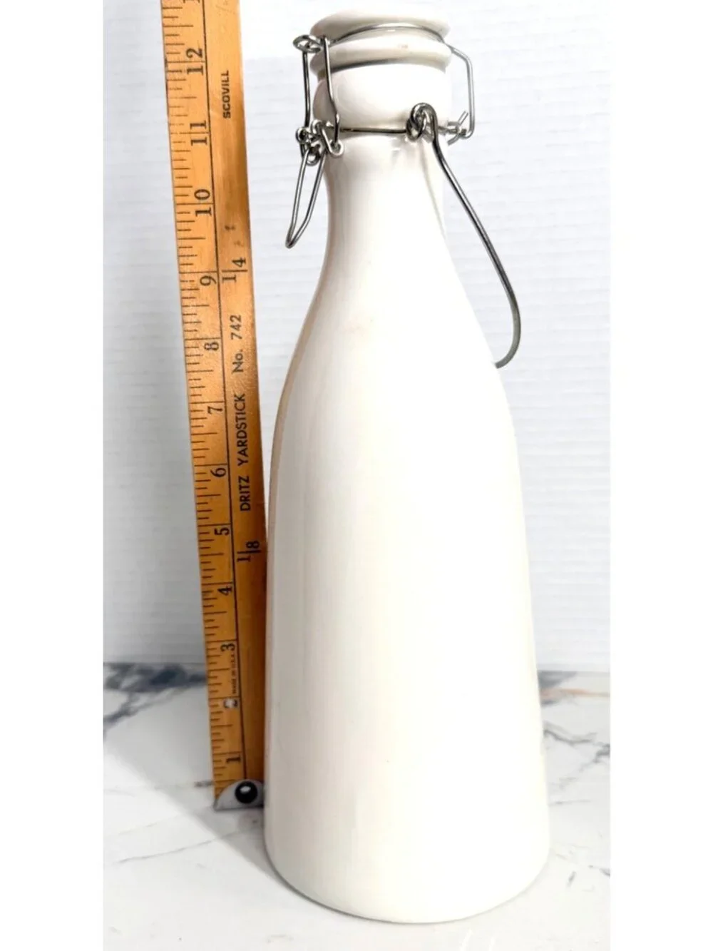 Vintage White Ceramic Milk Bottle Swing Top Wire Bale Lid Farmhouse Decor 12